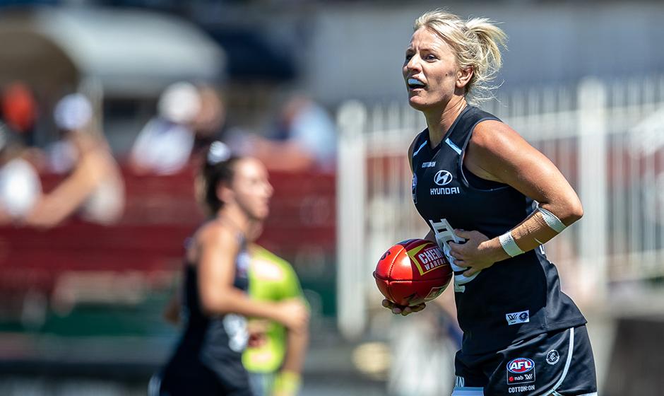 LoynesJan19 Carlton's opening hit-out for 2019 ended in a narrow two-point loss to Geelong. (Photo: Arj Giese) - Carlton,Carlton Blues,AFLW,Ikon Park,Brianna Davey,Geelong Cats,Daniel Harford,Madison Prespakis